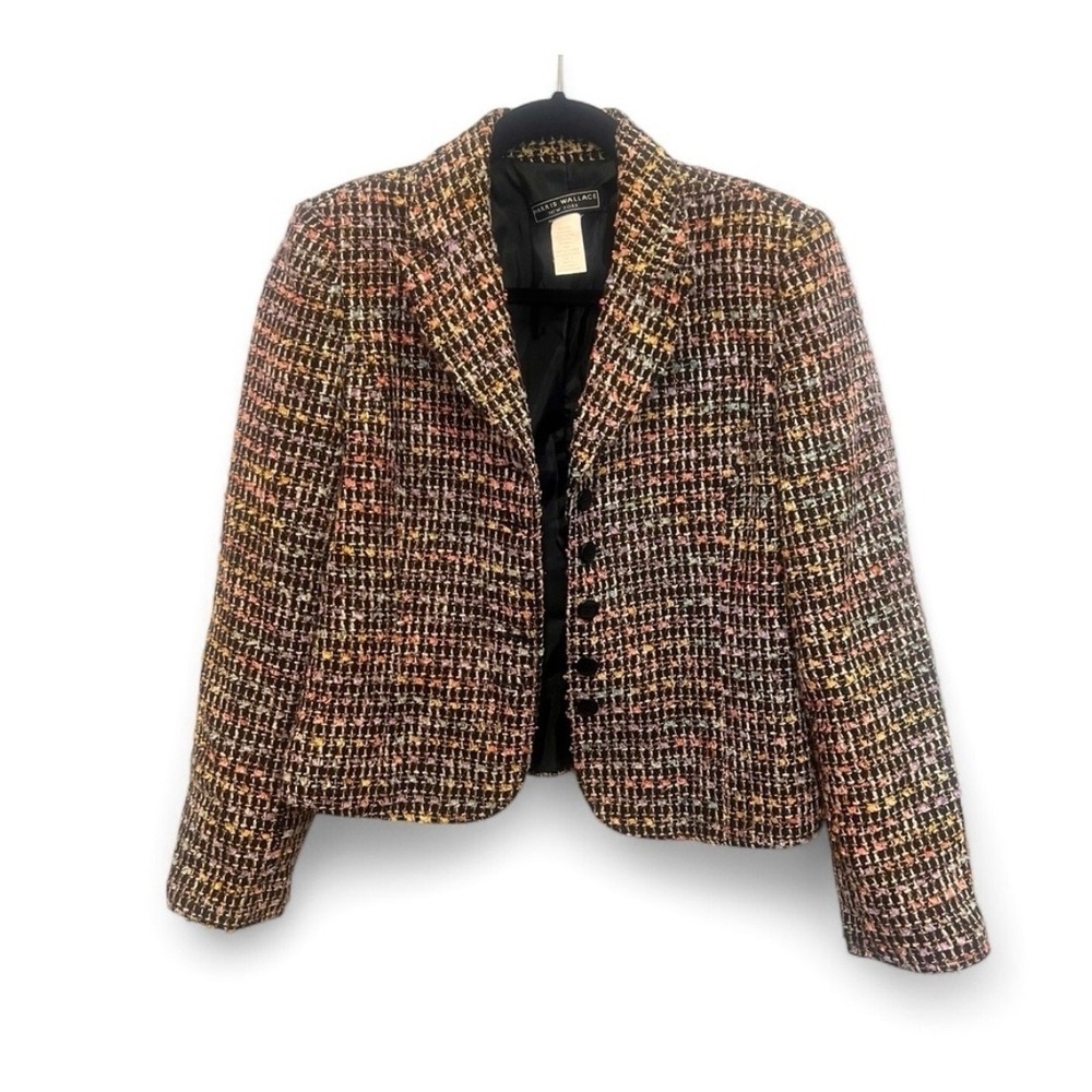 VTG Harris Wallace New York Multi Color Boucle Tweed Metallic Blazer Jacket Sz 8
